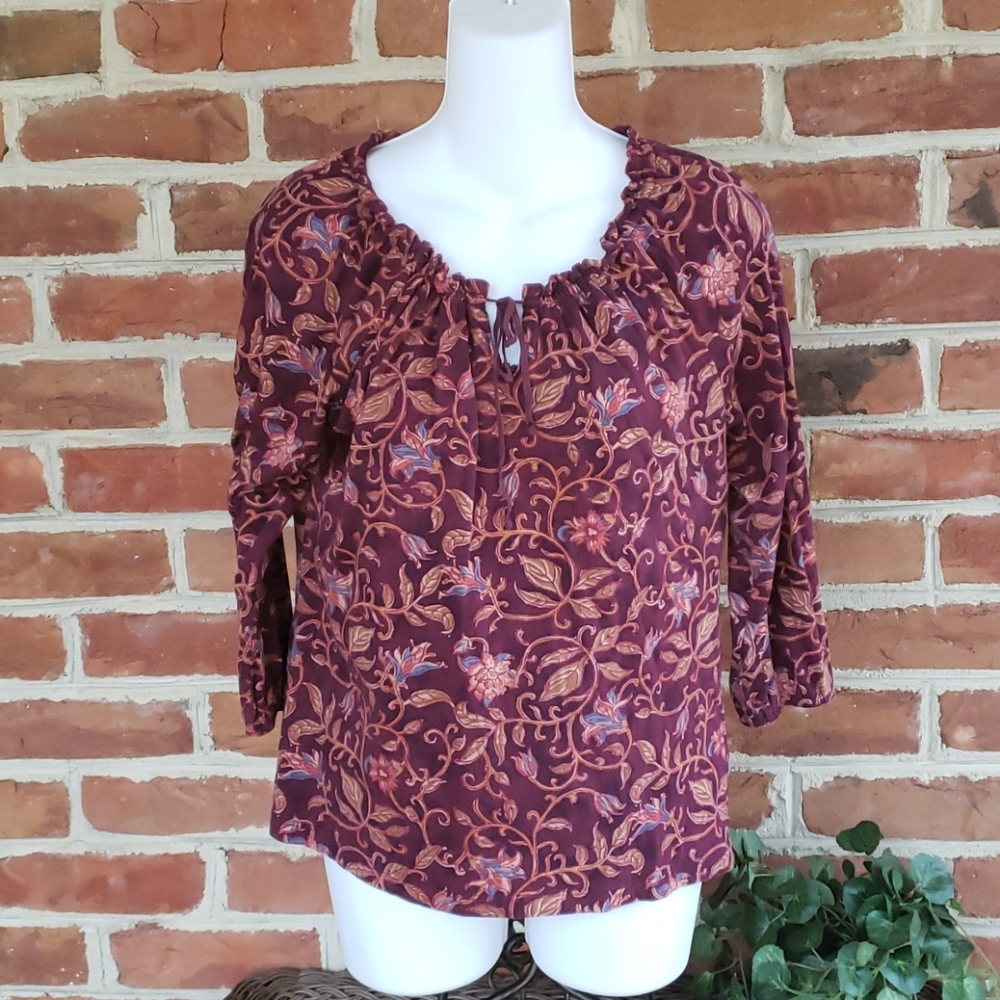 🏡DV Chaps Denim Jacobean Cotton Peasant Blouse